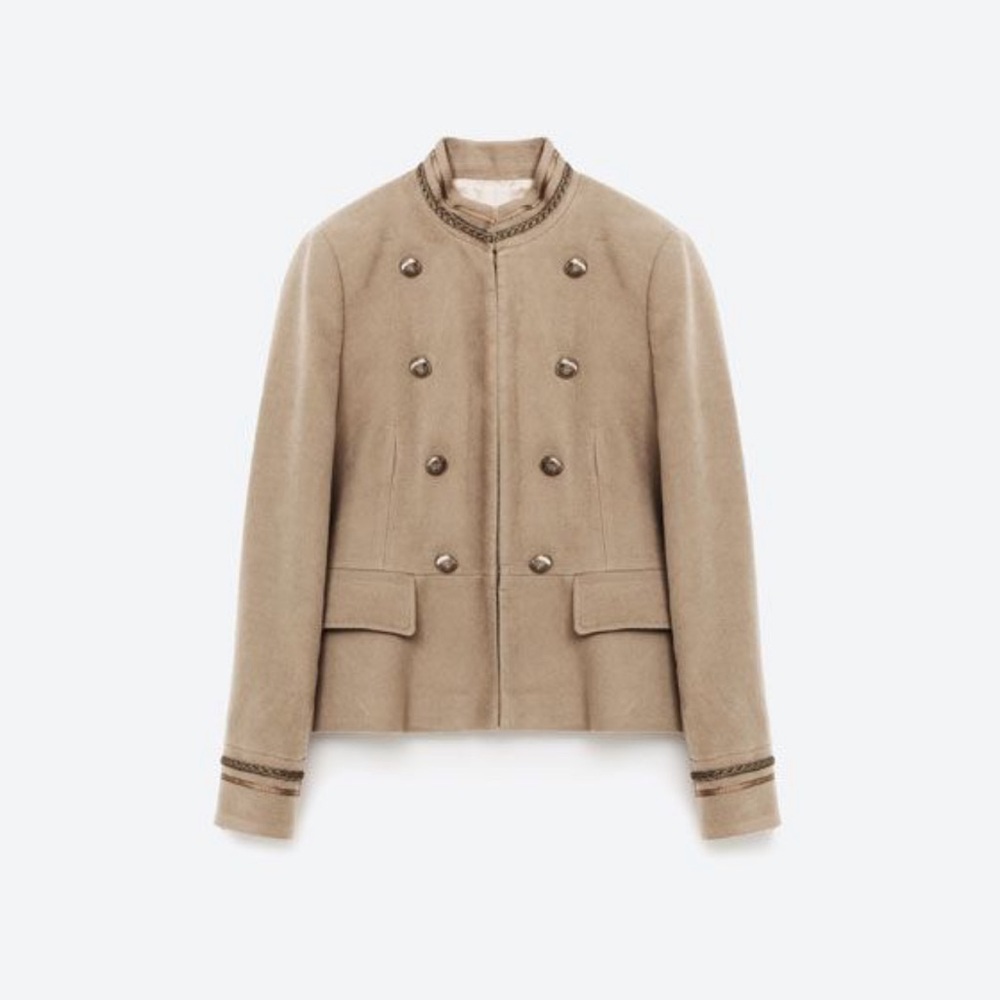 RARE Luxury Minimalist Zara Military Style Faux Double Breasted Jacket - Picture 5 of 14